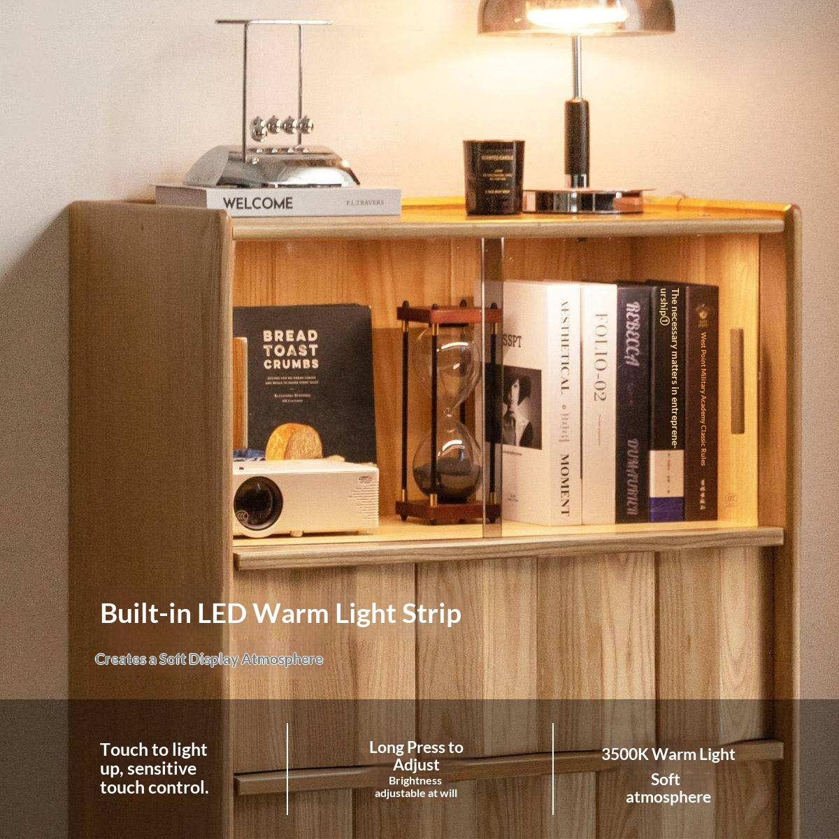 White Ash Solid Wood Side Cabinet with Modern Minimalist Design