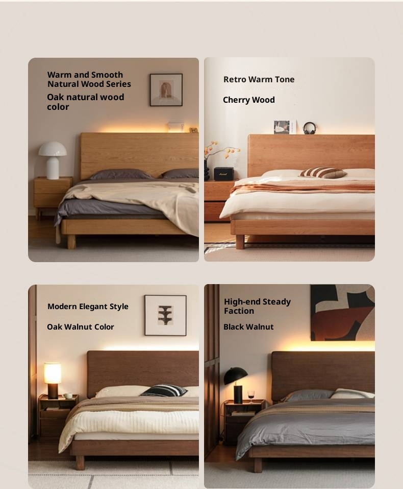 Ash Solid Wood Luminous Bed Modern Minimalist
