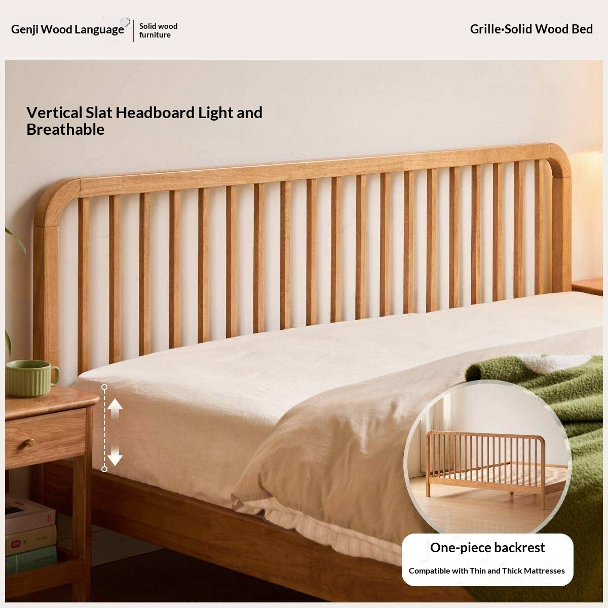 European Beech,Rubberwood Solid Wood Bed Modern Simple