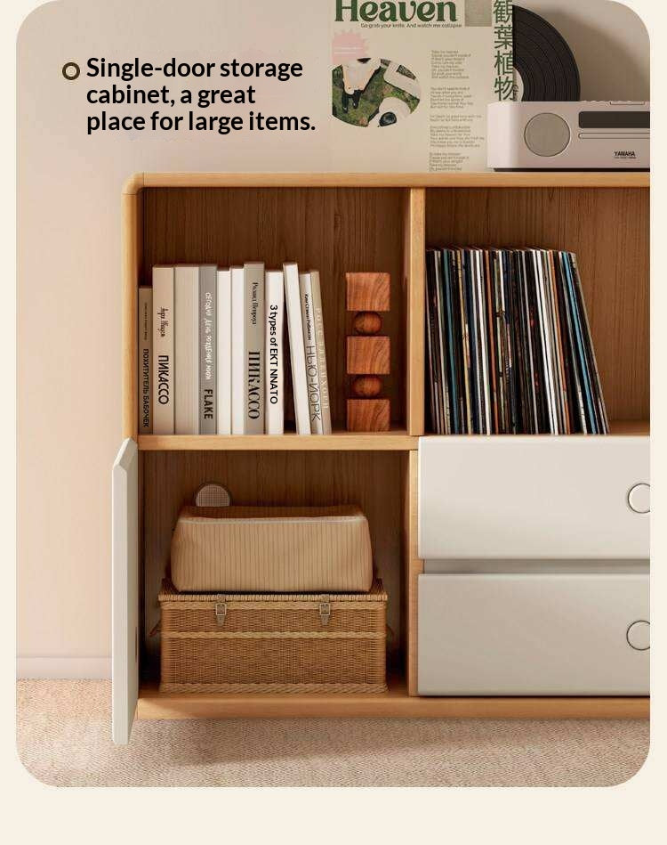 Solid Rubberwood Cream Style Modular Bookcase Cabinet