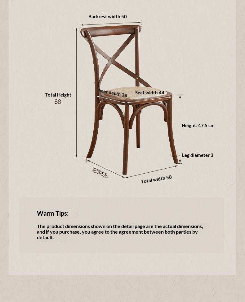 4 pcs -White Oak Solid Wood French Country Cross Back Dining Chair with Rattan Seat