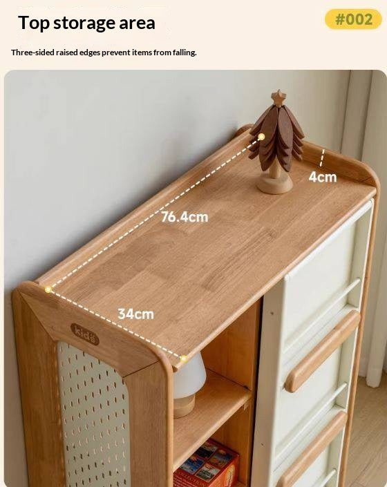 Solid Rubberwood Children's Bookcase with Sliding Doors and Toy Storage