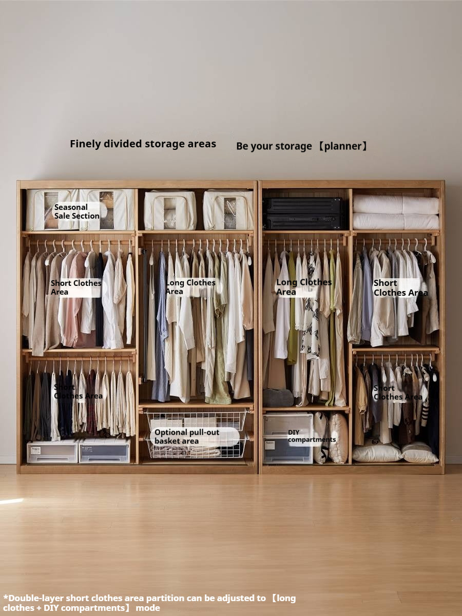 Oak Solid Wood Modern Double Door Wardrobe