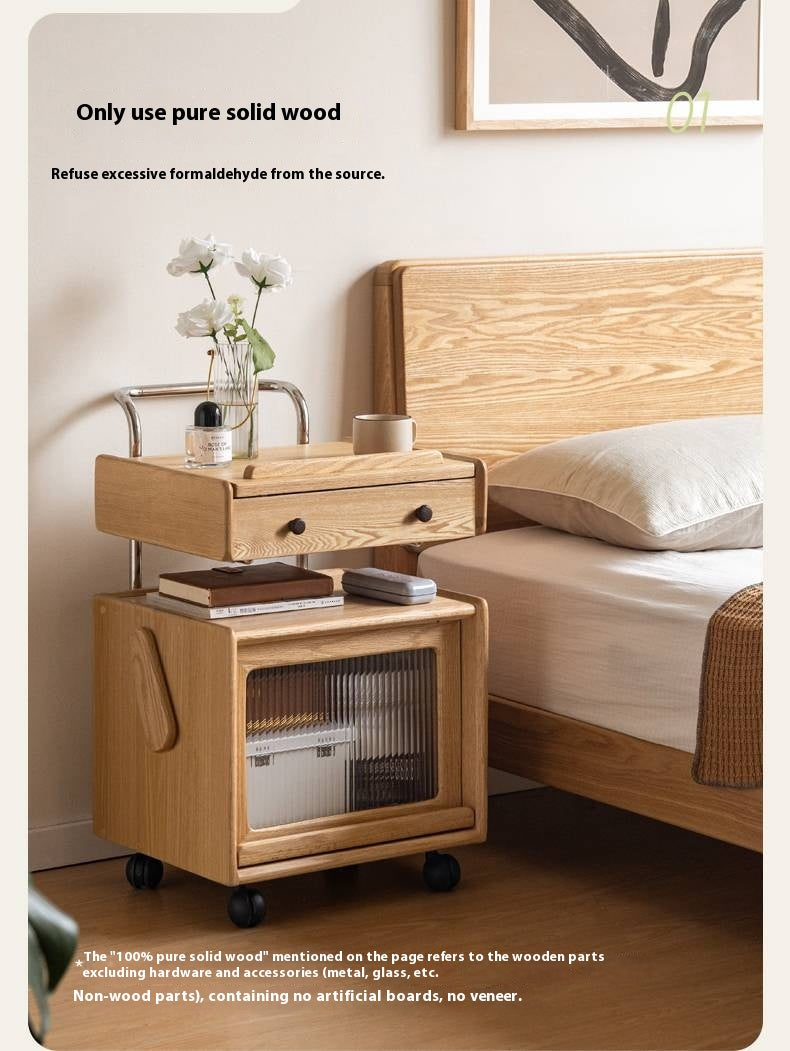 Ash Solid Wood Modern Style Mobile Side Table