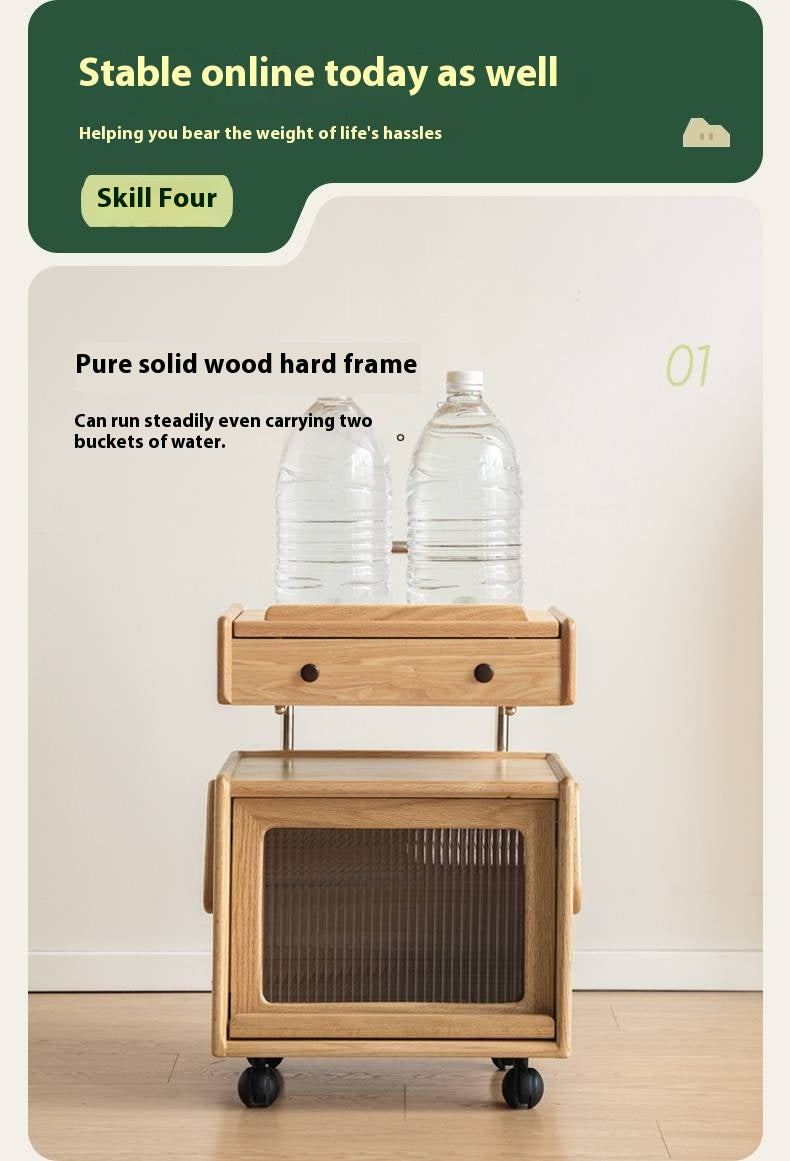 Ash Solid Wood Modern Style Mobile Side Table