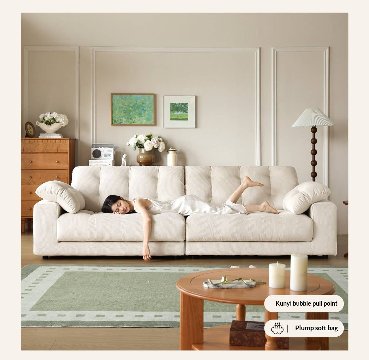 Cream Cloud Fabric Sofa with Deep Seat and Full Removable Covers