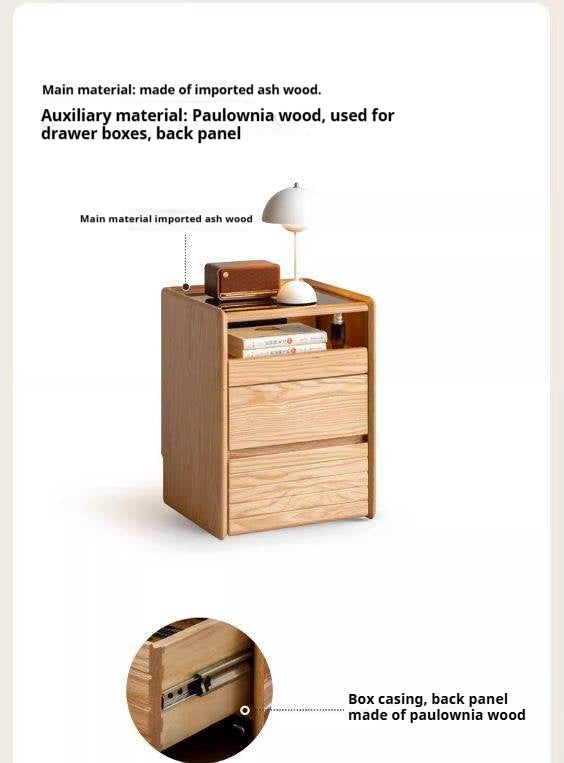 Ash Solid Wood Nightstand With Glass Top