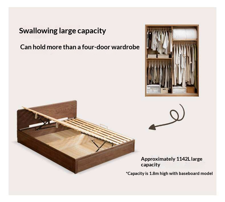 Oak Solid Wood Modern Simple Double Storage Box Bed