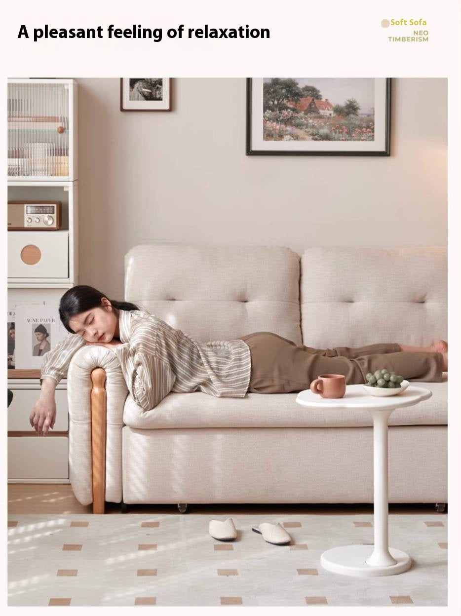 Fabric retractable sofa bed white cream style dual-purpose