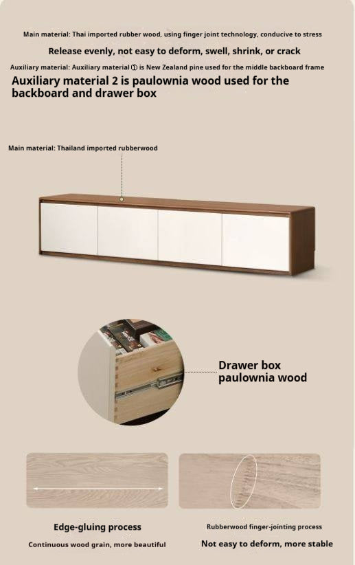 Solid RubberWood TV Console with Two-Tone Color Block Design and Full Pull-Out Drawers