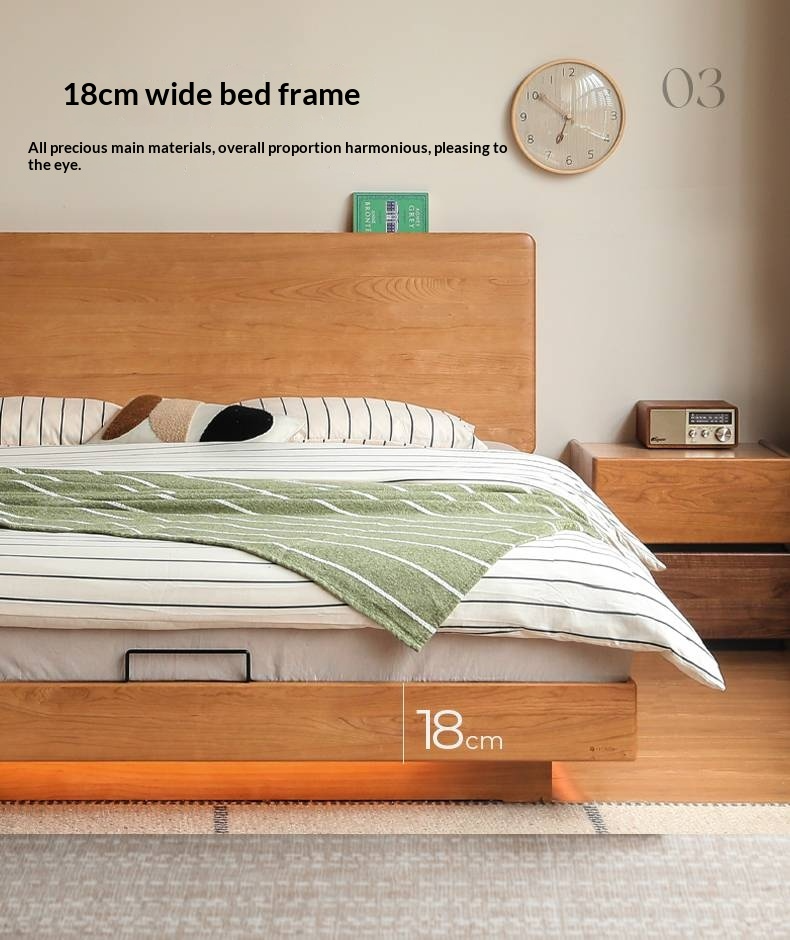 Cherry Solid Wood Modern Minimalist Storage Box Bed with Suspension Design