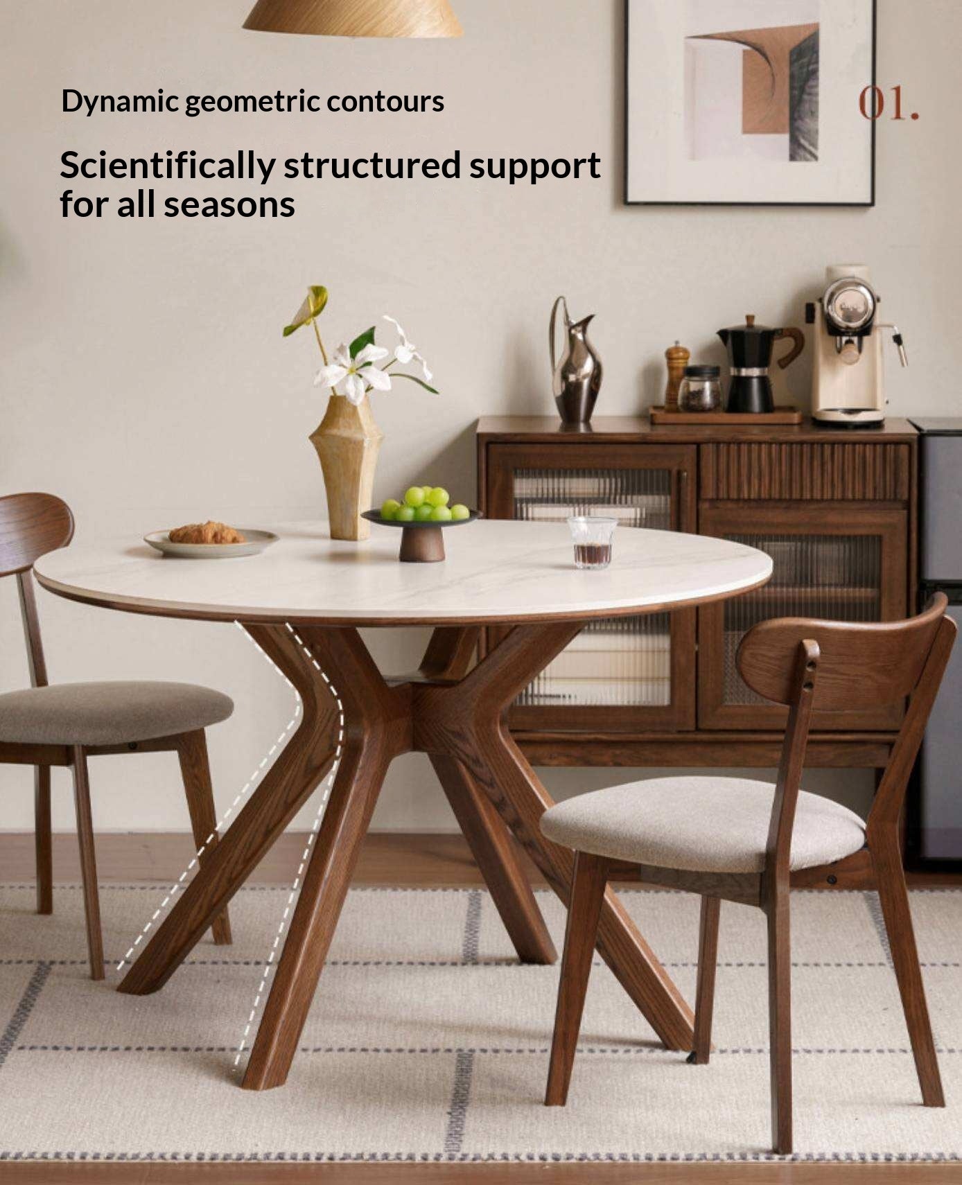 Oak Solid Wood Round Dining Table with Modern Minimalist Design