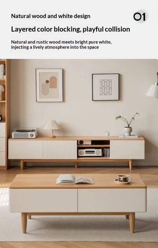 Oak Solid Wood Modern Coffee Table With Drawer