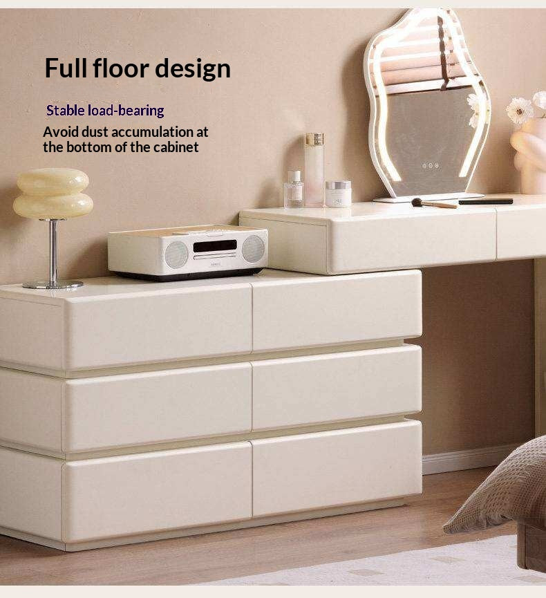 Solid Rubberwood Telescopic Vanity Table with Single-Layer Storage in White Cream