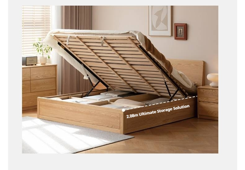 Oak,Rubberwood Solid Wood Box Simple Bed Log Style