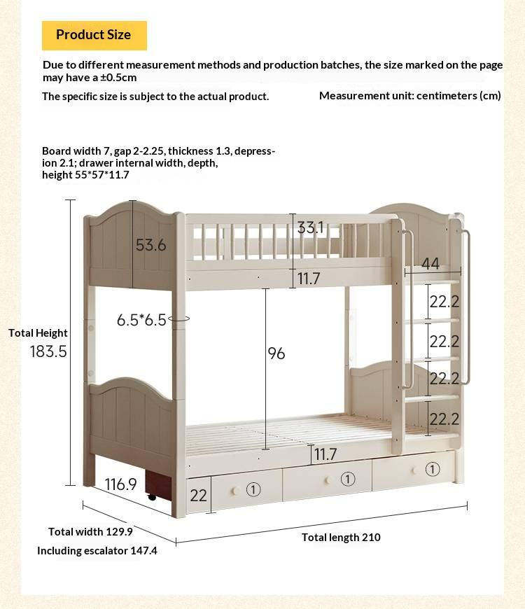Rubberwood Solid Wood Children's White Castle Princess Bunk Bed