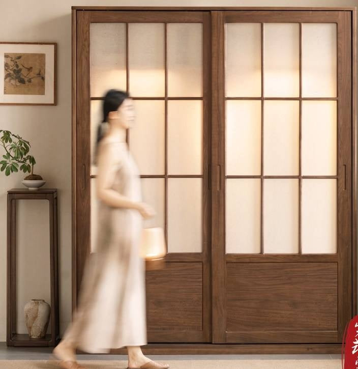 Black Walnut Solid Wood Wardrobe with Aesthetic Design