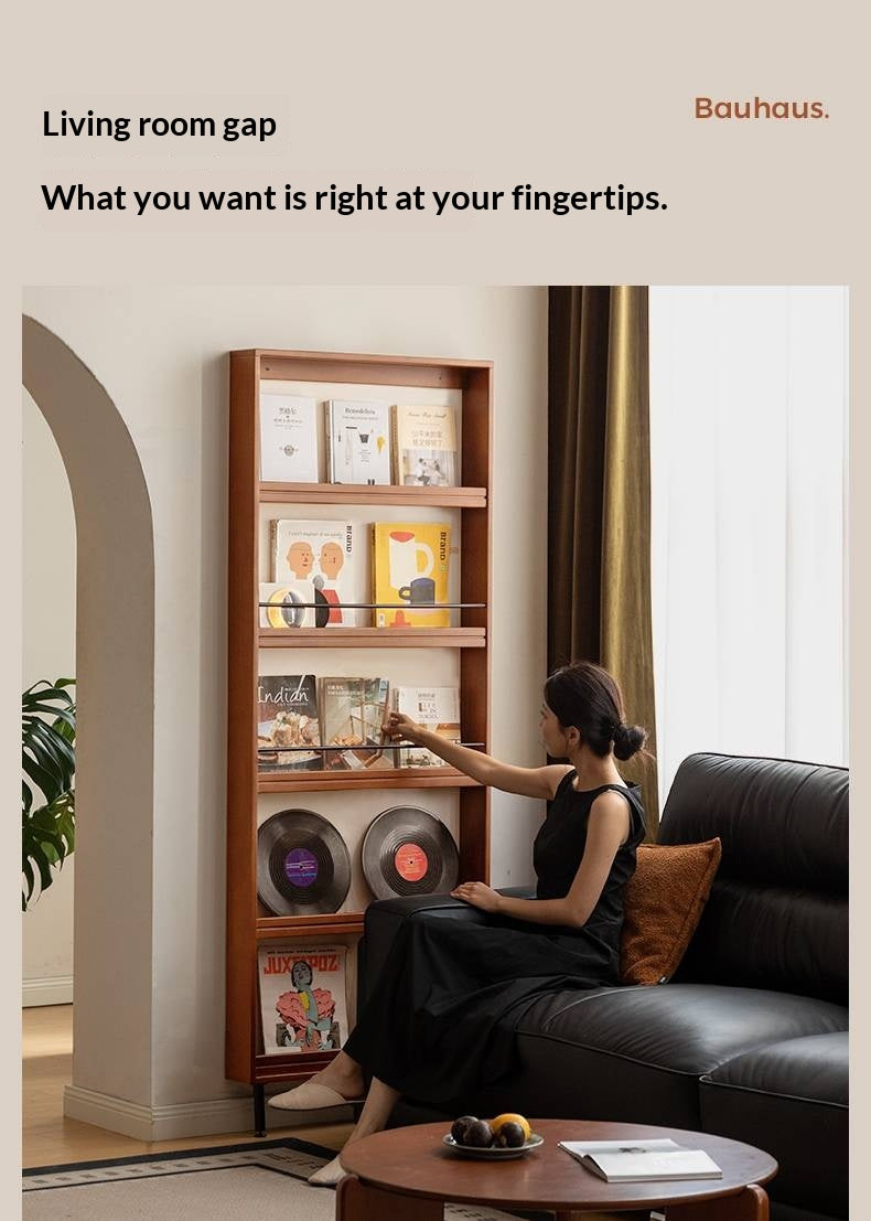 Solid Rubberwood Vintage Style Ultra-Thin Bookshelf