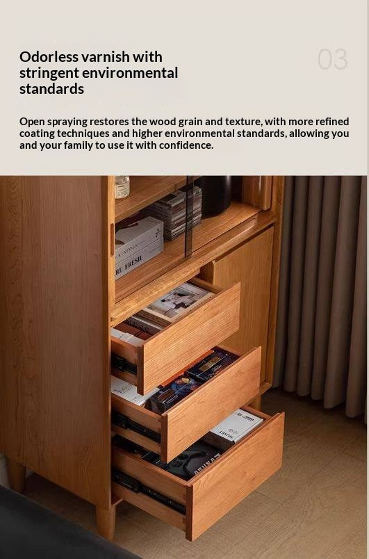 Cherry Solid Wood Mid-range Style Side Cabinet.