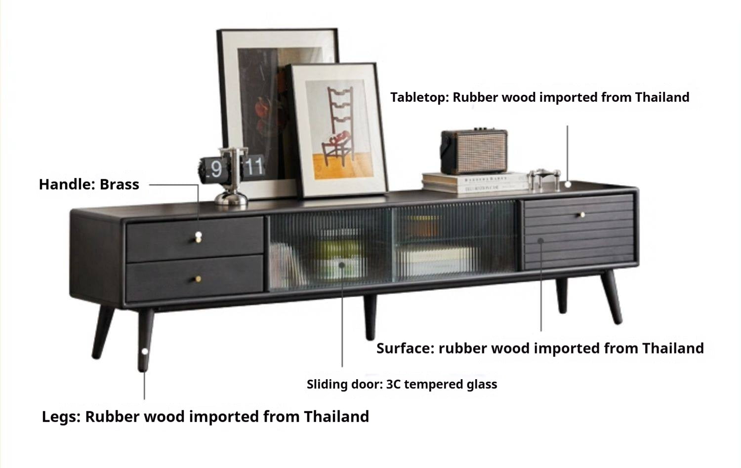 Solid Rubberwood Scandinavian TV Stand