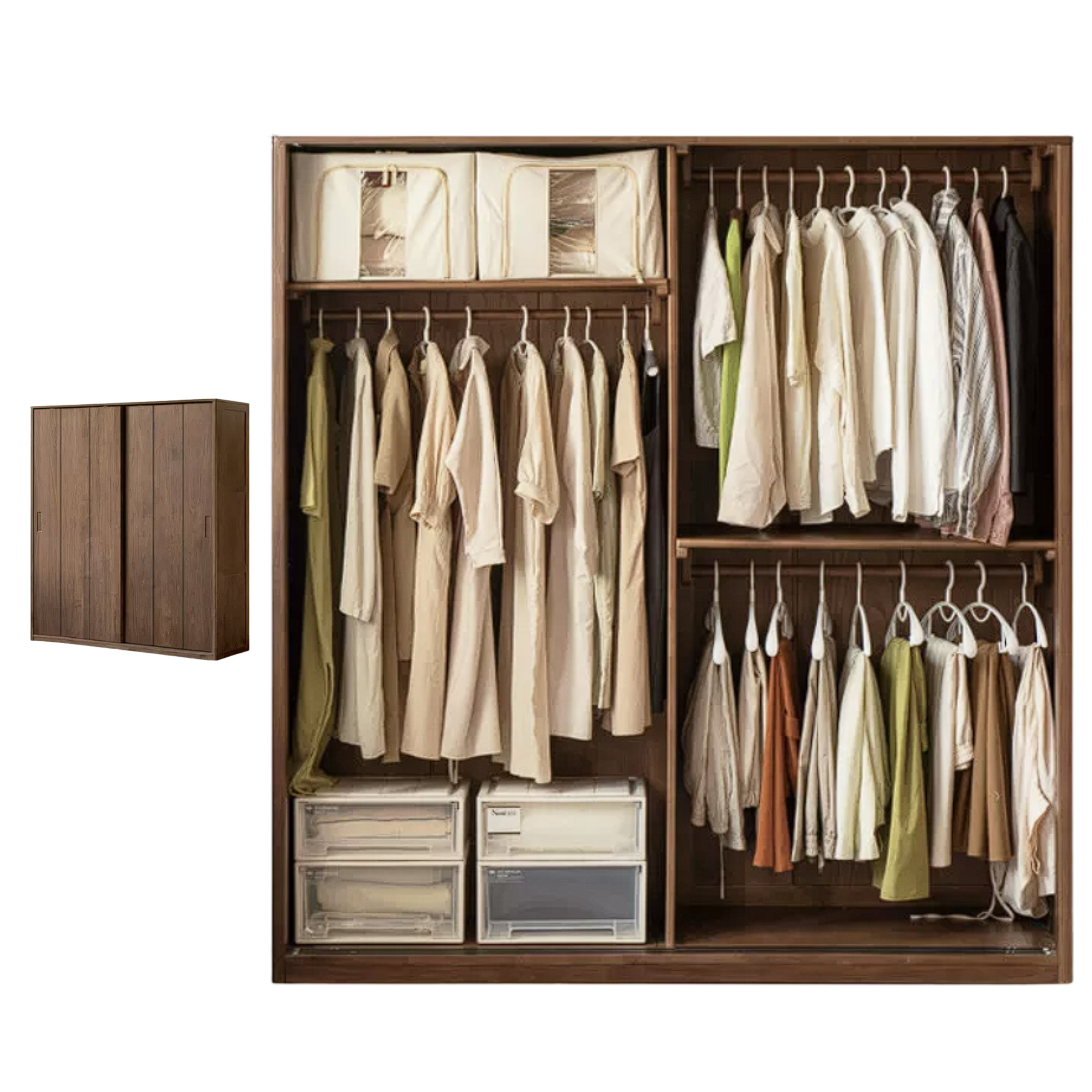 Black Walnut Solid Wood Sliding Door Wardrobe
