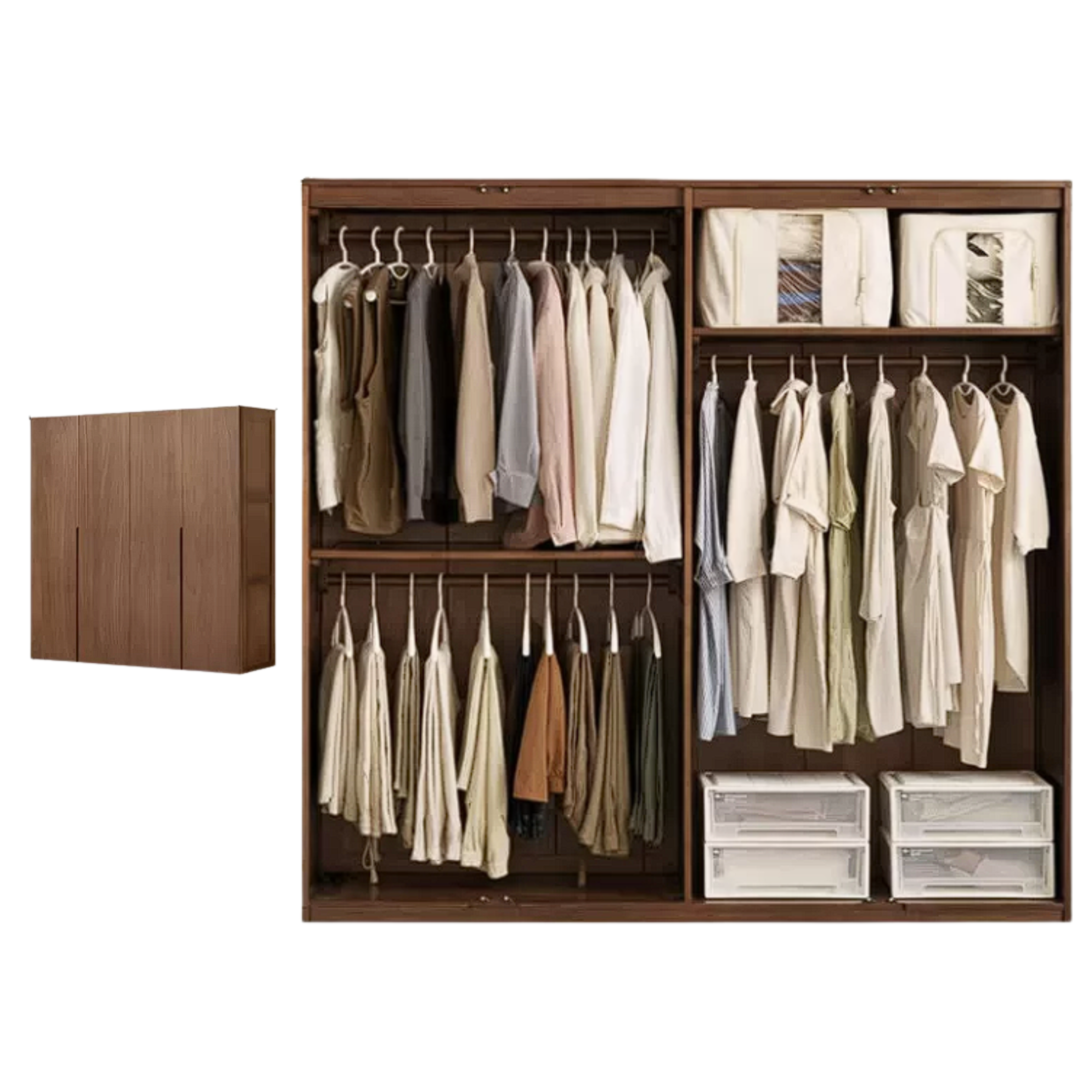 Black Walnut Solid Wood Wardrobe Double Door