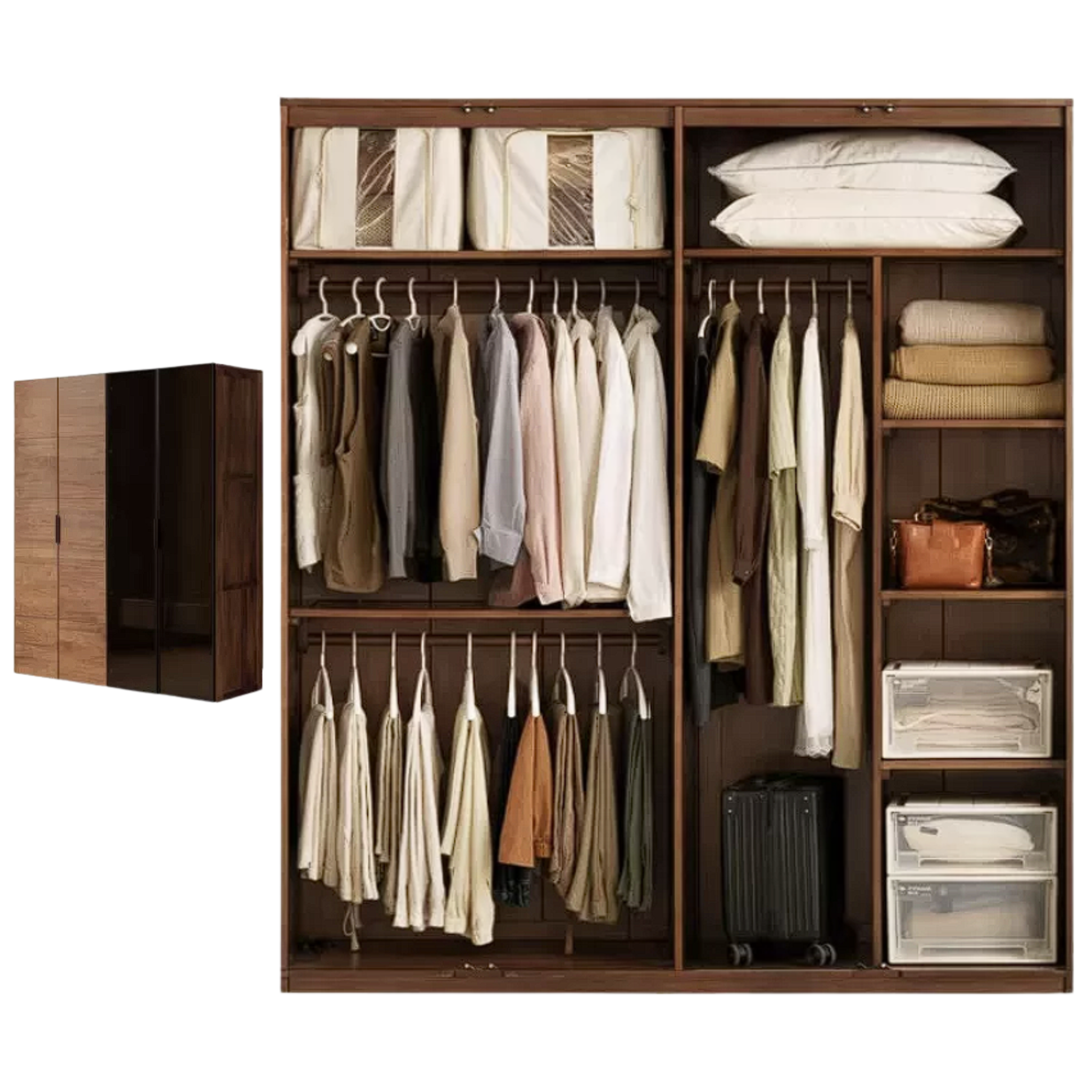 Black Walnut Solid Wood Wardrobe Combination Storage Cabinet
