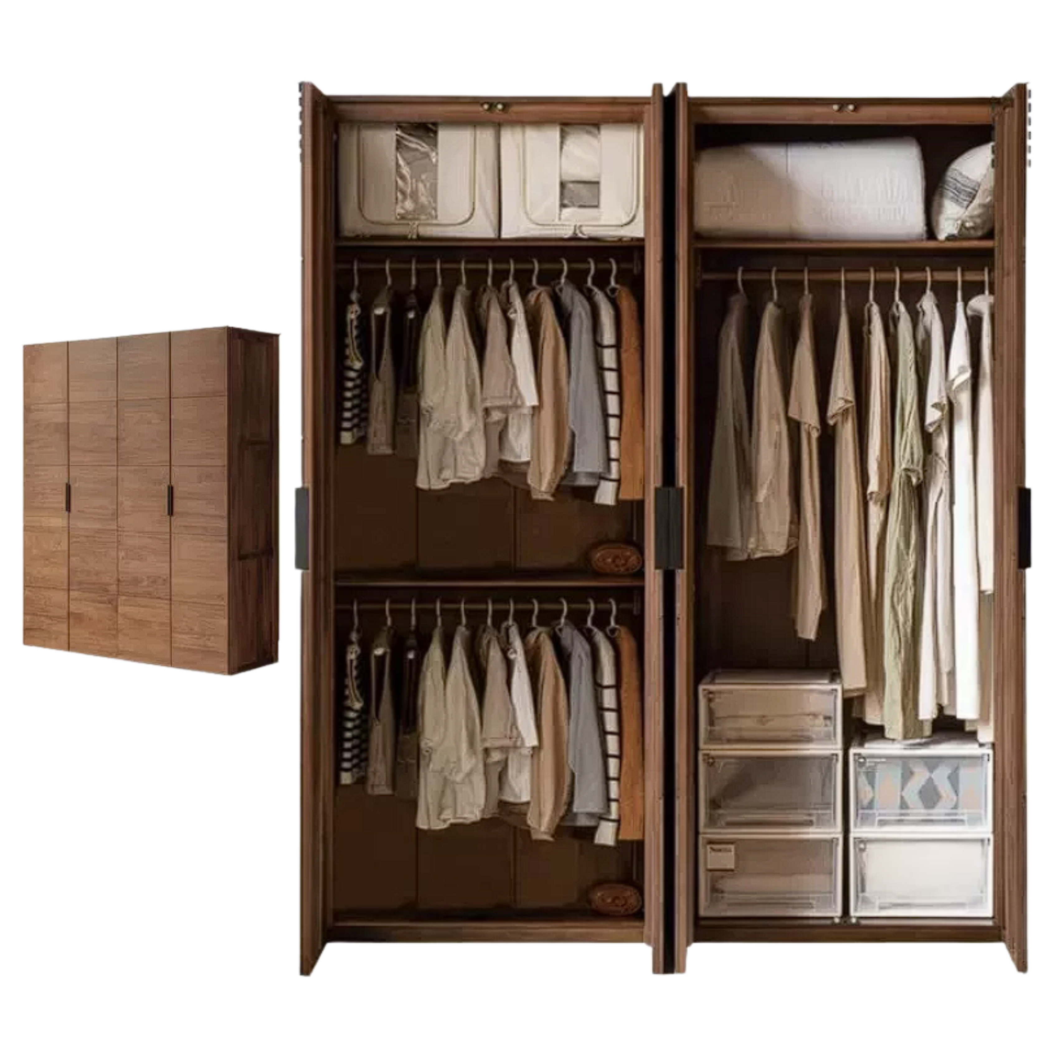 Black Walnut Solid Wood Wardrobe Combination Storage Cabinet