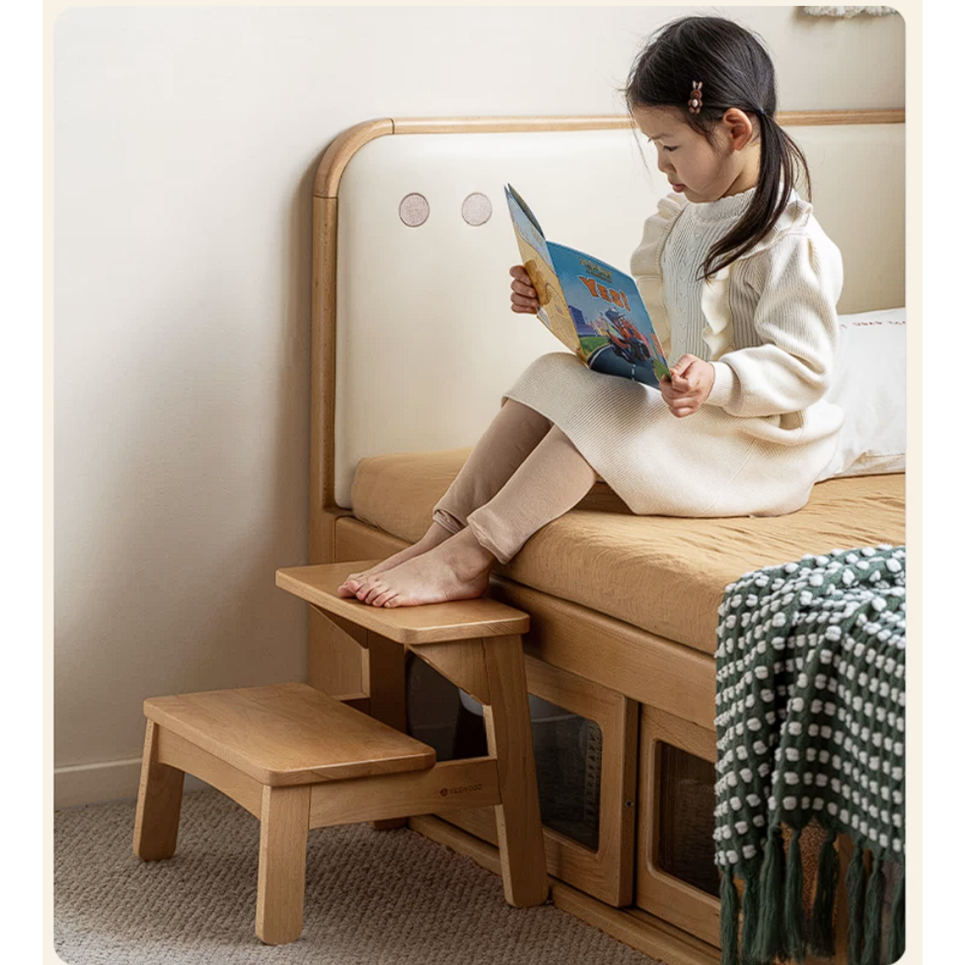 Beech Solid Wood Kids Multifunctional Low Foot Chair,Step Stool