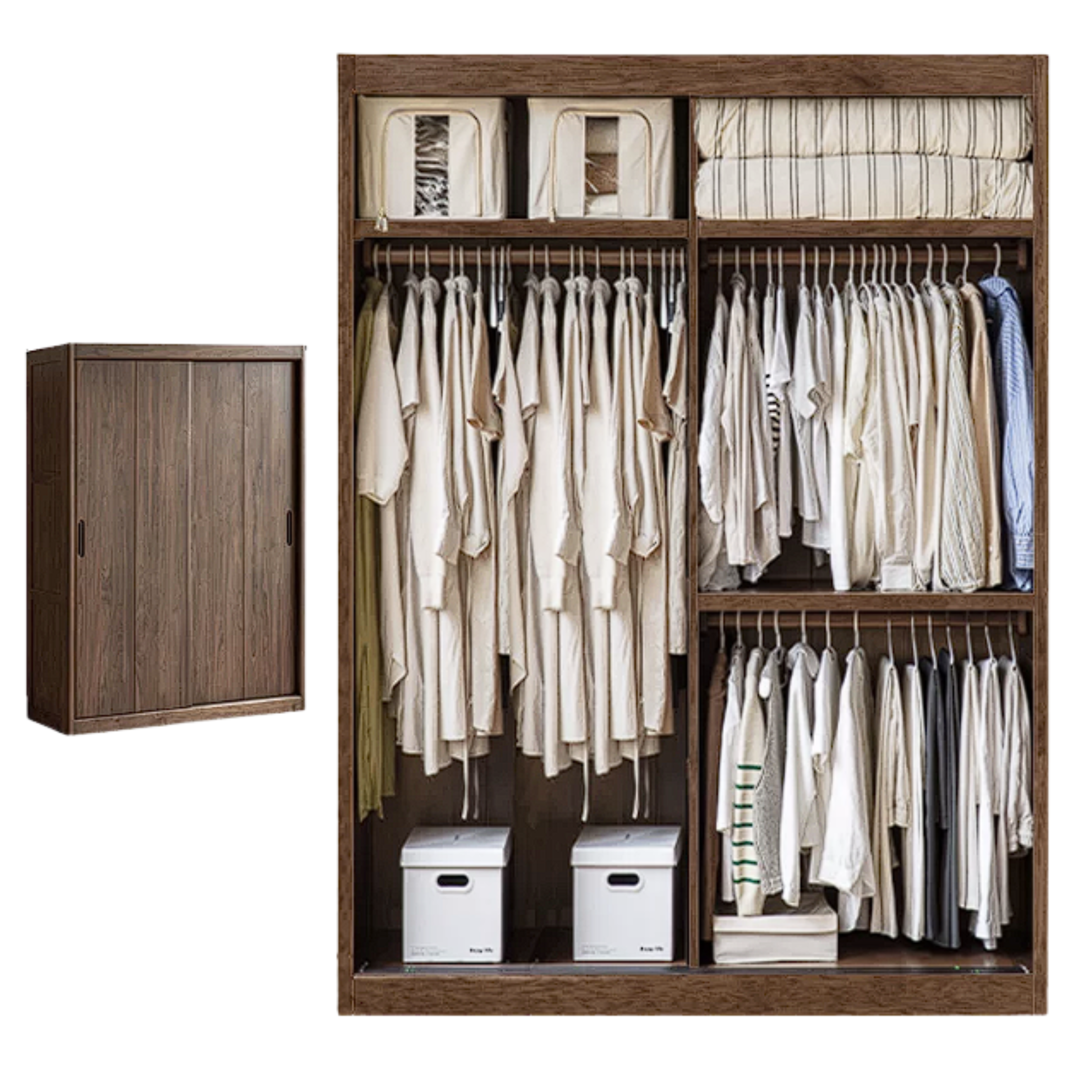 Black Walnut, Golden Sandalwood Solid Wood Wardrobe Sliding Door