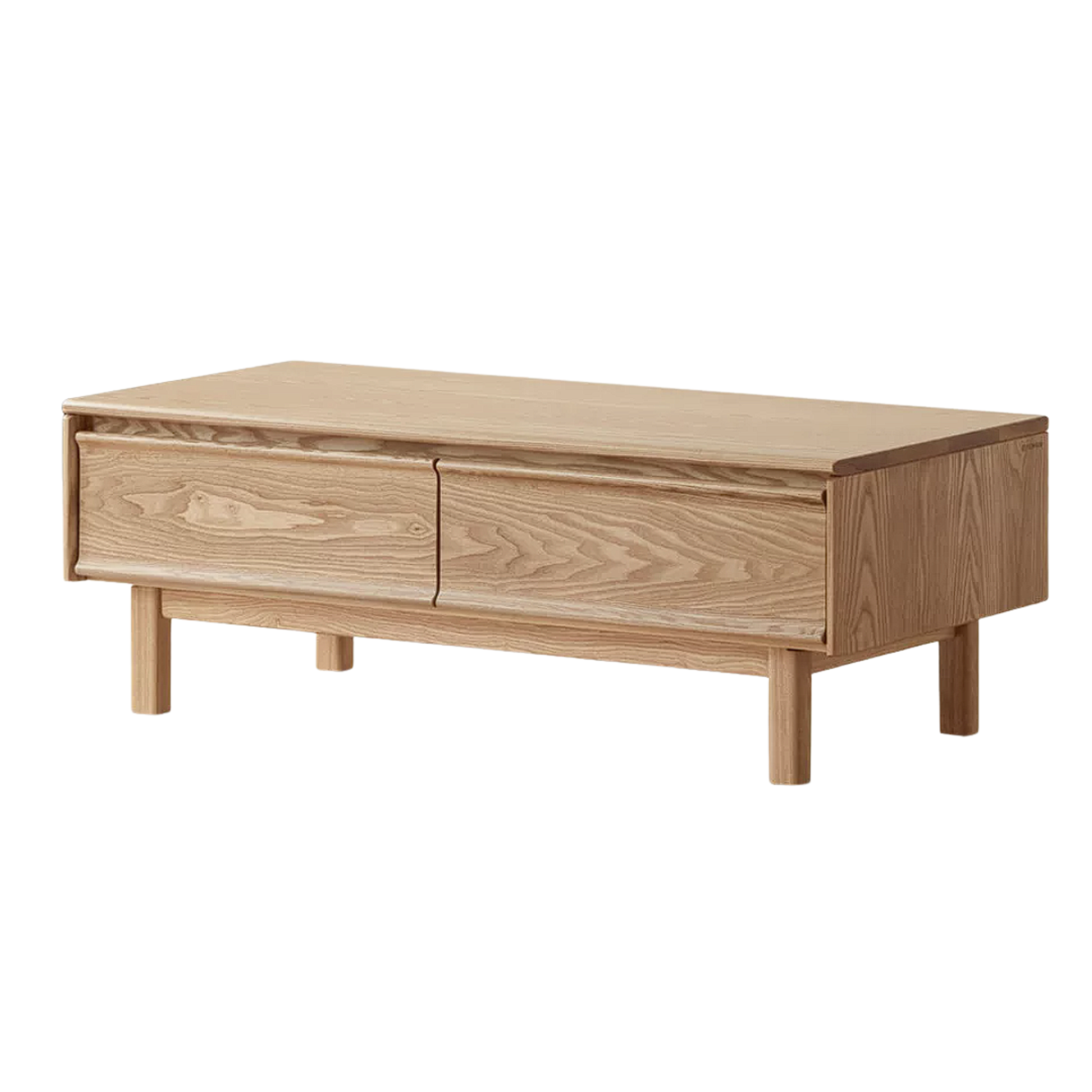 Ash Solid Wood Coffee Table with Beveled Edge, Two Drawers, Tapered Legs