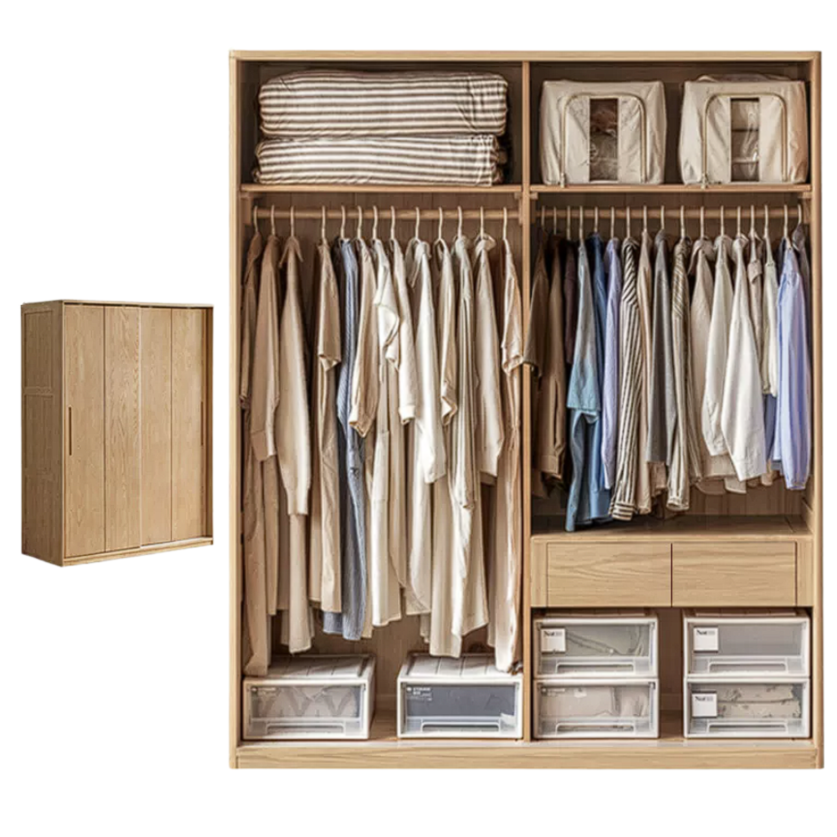 Ash Solid Wood Sliding Door Wardrobe
