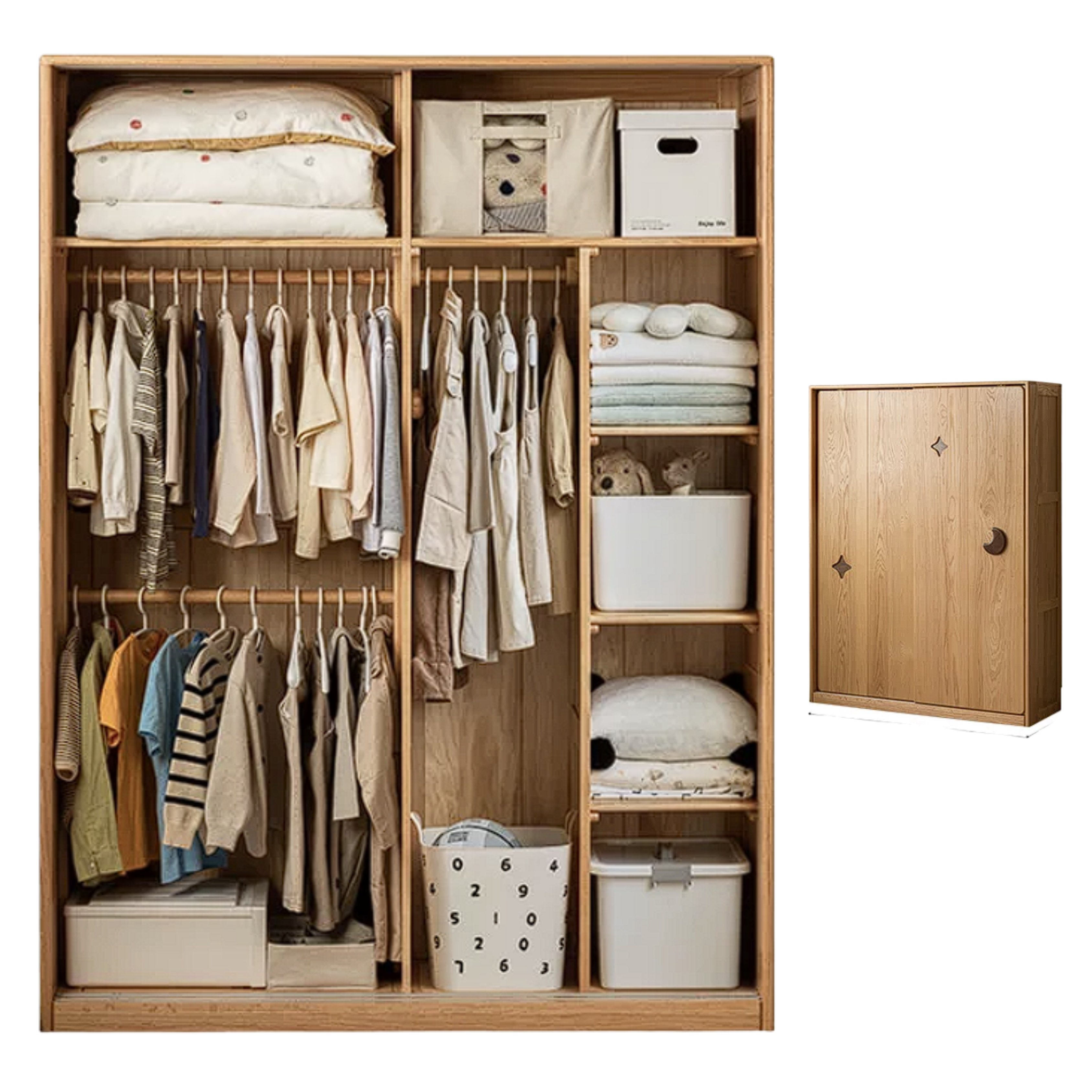 Oak Solid Wood Kids Sliding Door Wardrobe