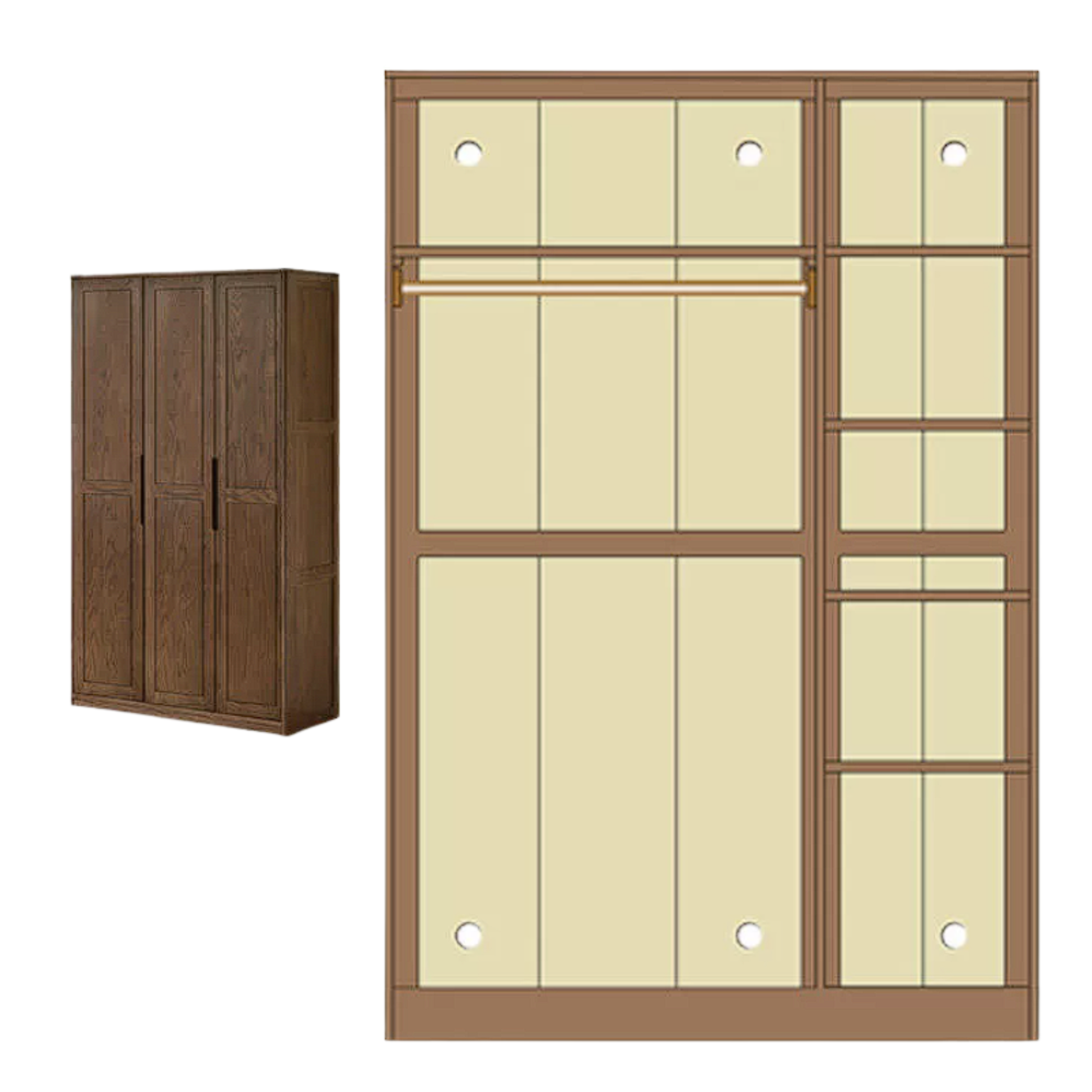 Black Walnut, Merbau Solid Wood Wardrobe.