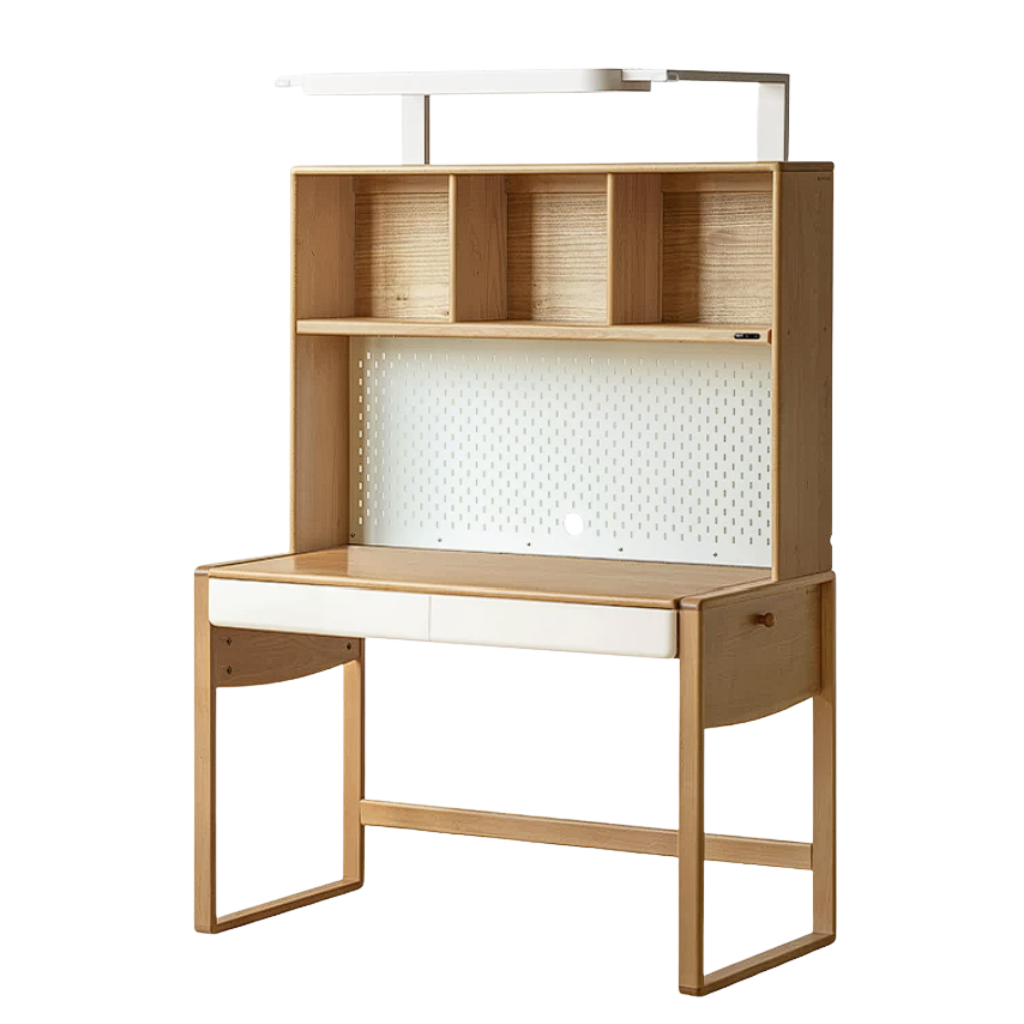 Beech Solid Wood Bookshelf Integrated Kids Desk.