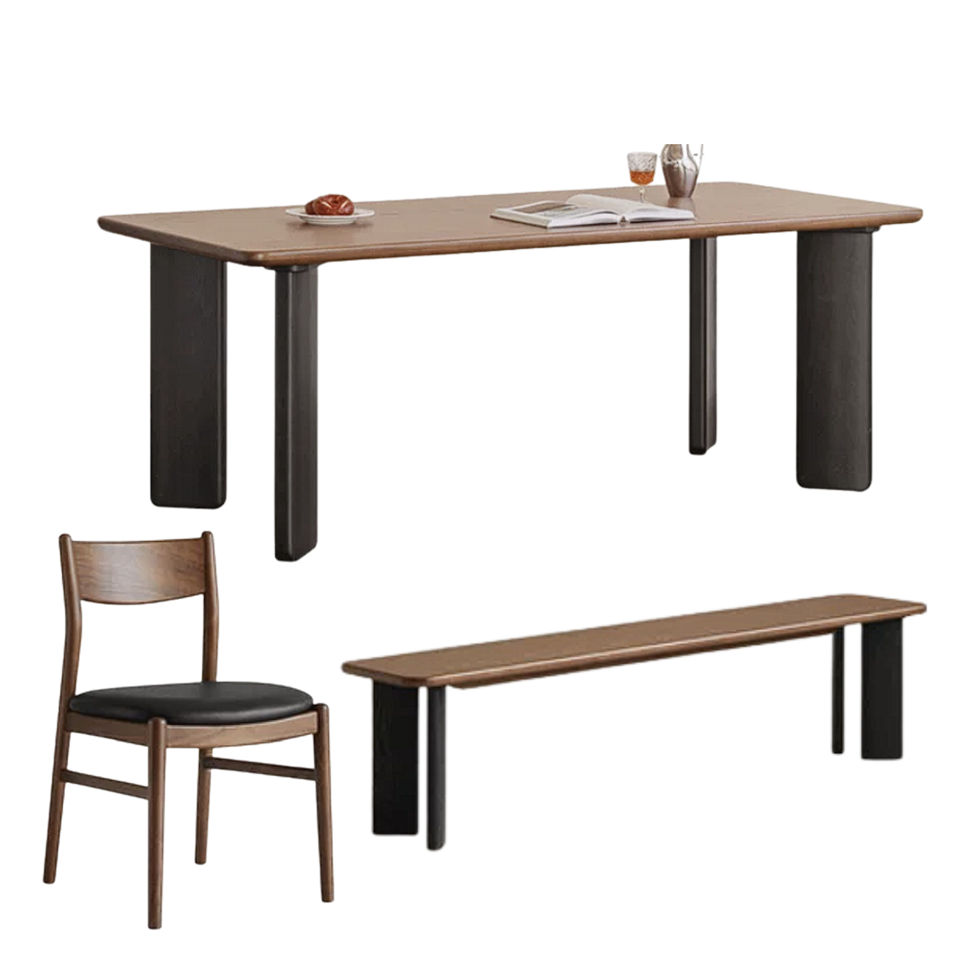 Black Walnut, Ash, Golden Pearwood Solid Wood Light Luxury Rectangular Dining Table