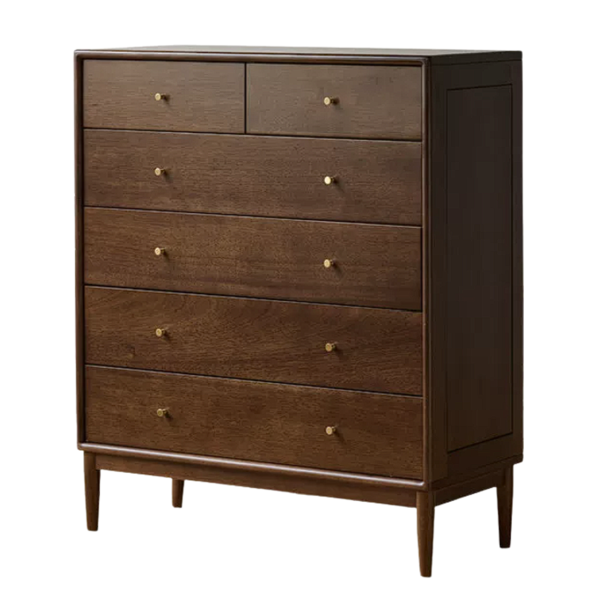 Black Walnut, Oak, Golden Pearwood Solid Wood Combination Dresser and Chest Set with Brass-Capped Tapered Legs
