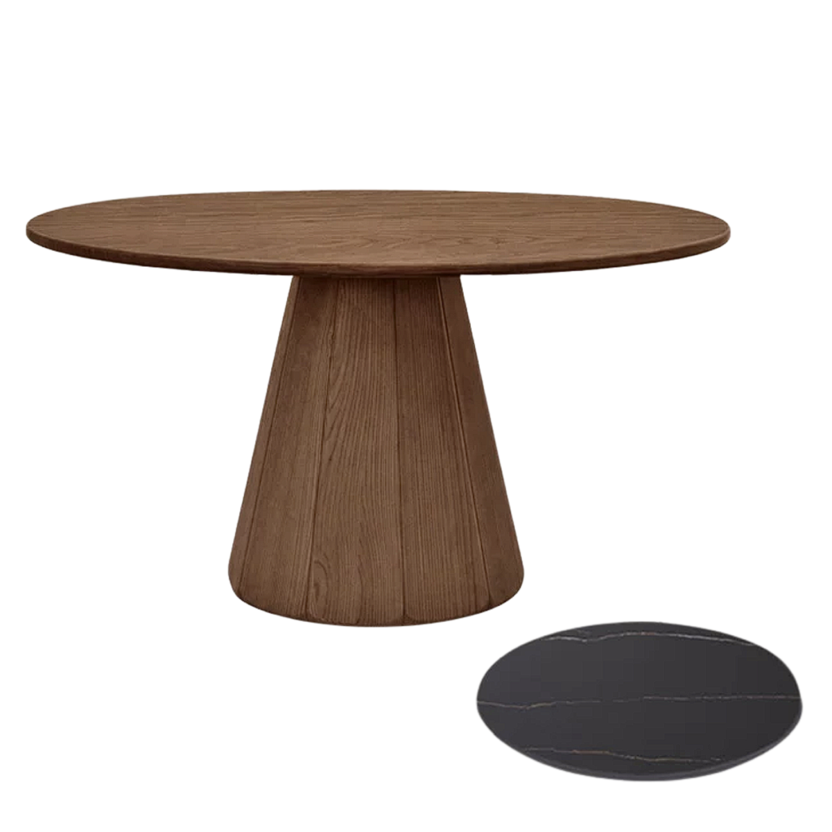 Black Walnut, Sandalwood, Ash Solid Wood Round Dining Table with Fluted Pedestal Base