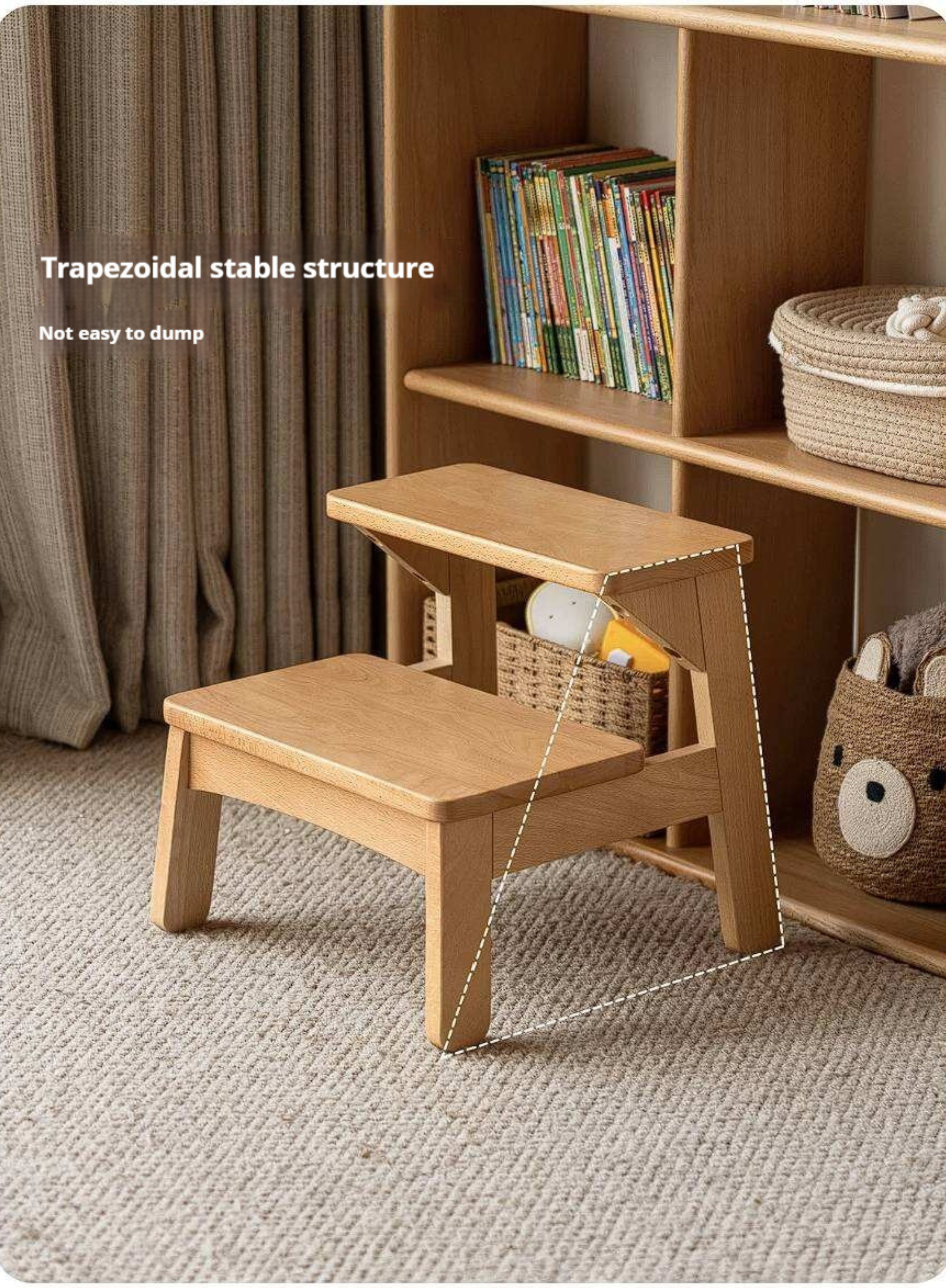 Beech Solid Wood Kids Multifunctional Low Foot Chair,Step Stool