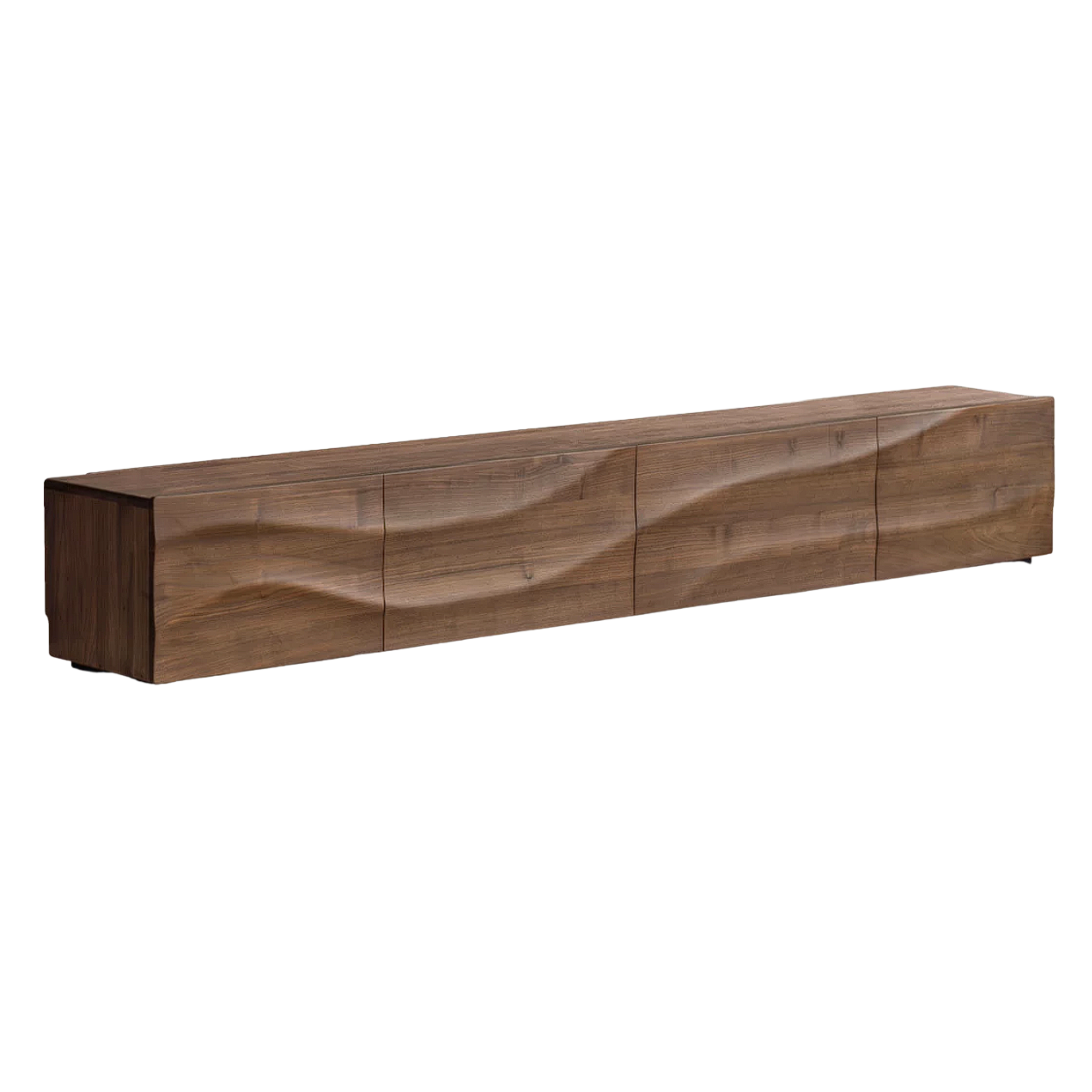 Black Walnut, Sandalwood TV Console with Wave-Carved Drawer Fronts, Low Profile