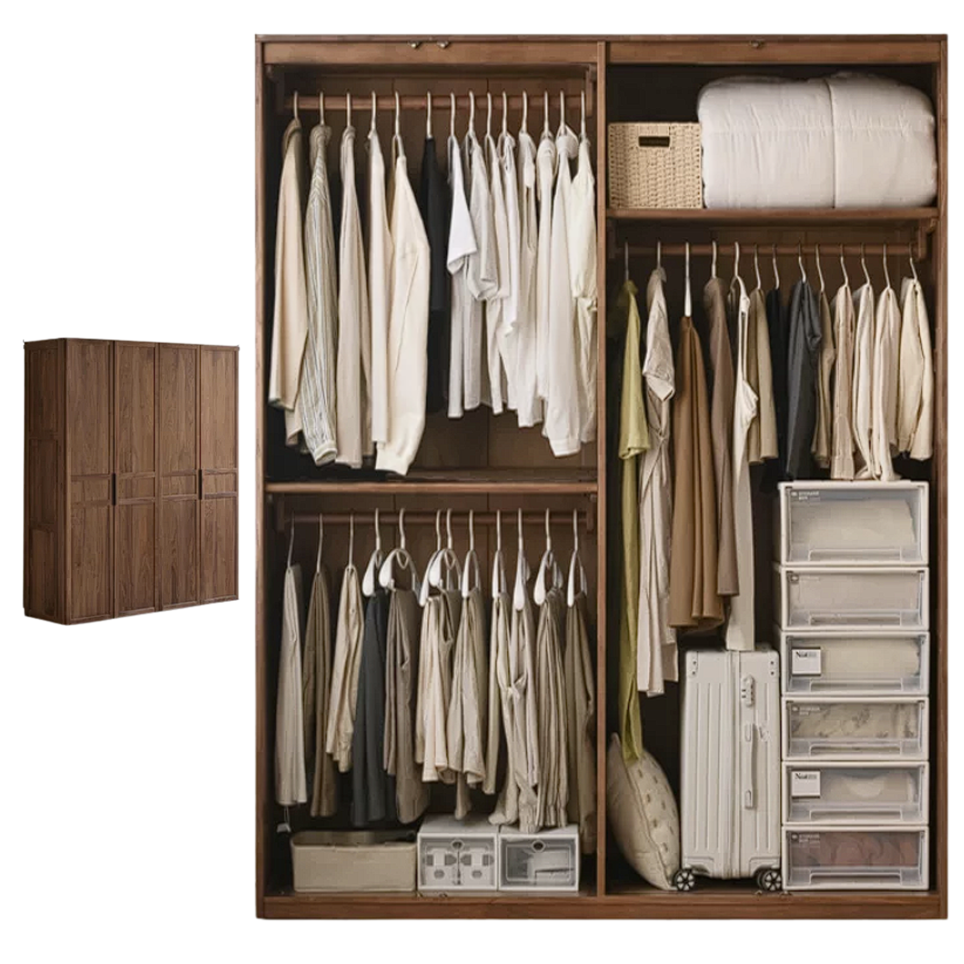 Black Walnut Solid Wood Wardrobe Modern Simple