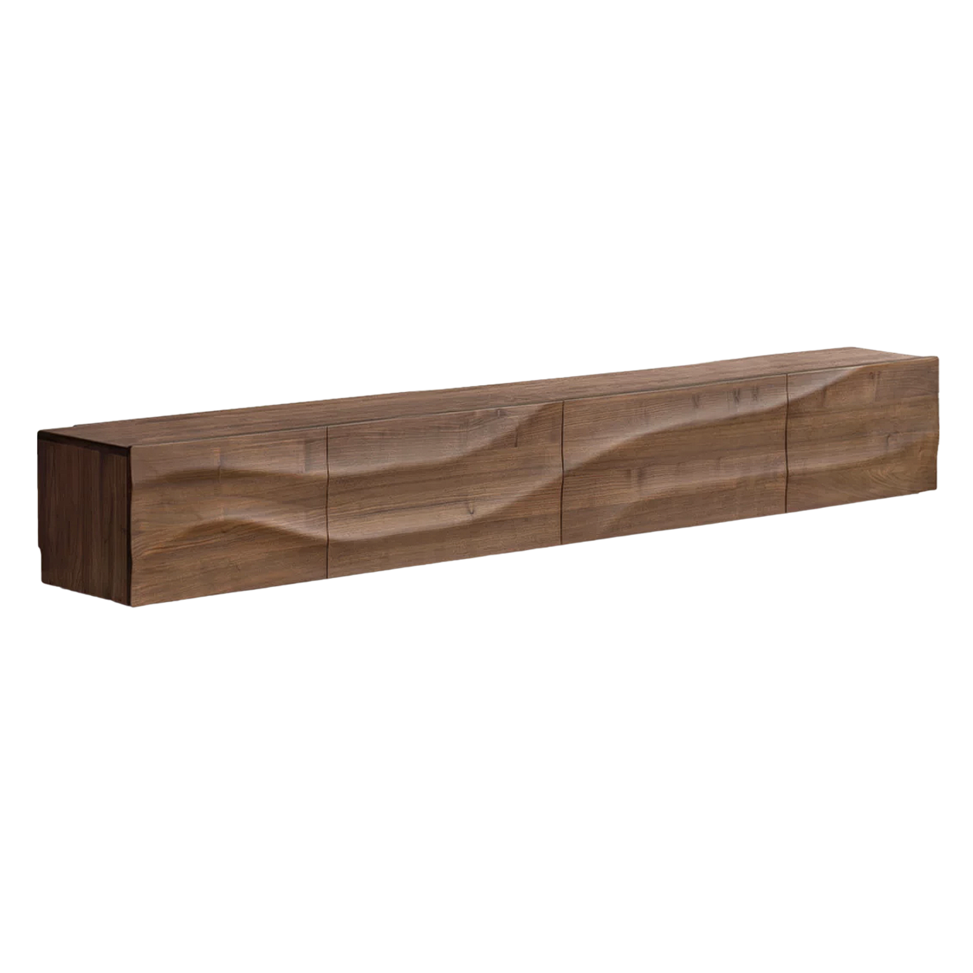 Black Walnut, Sandalwood TV Console with Wave-Carved Drawer Fronts, Low Profile