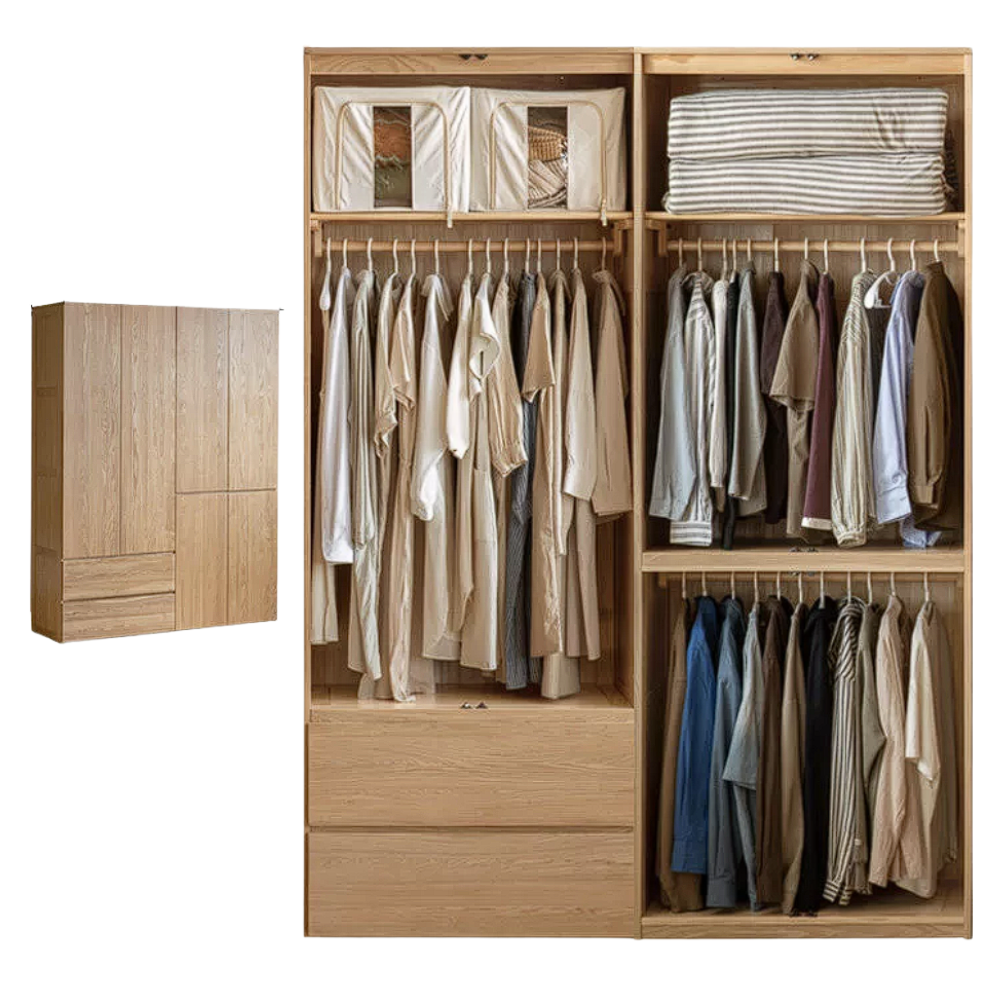 Ash Solid Wood Modern Wardrobe With Sliding Doors