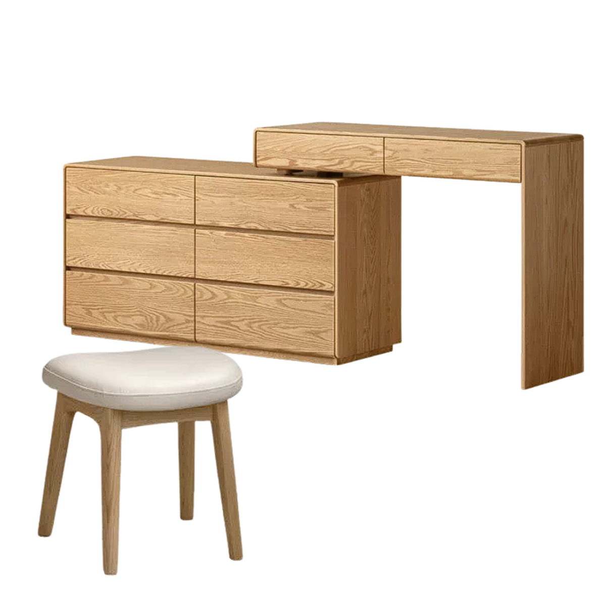 Oak, Ash Solid Wood Retractable Vanity Table Storage Cabinet