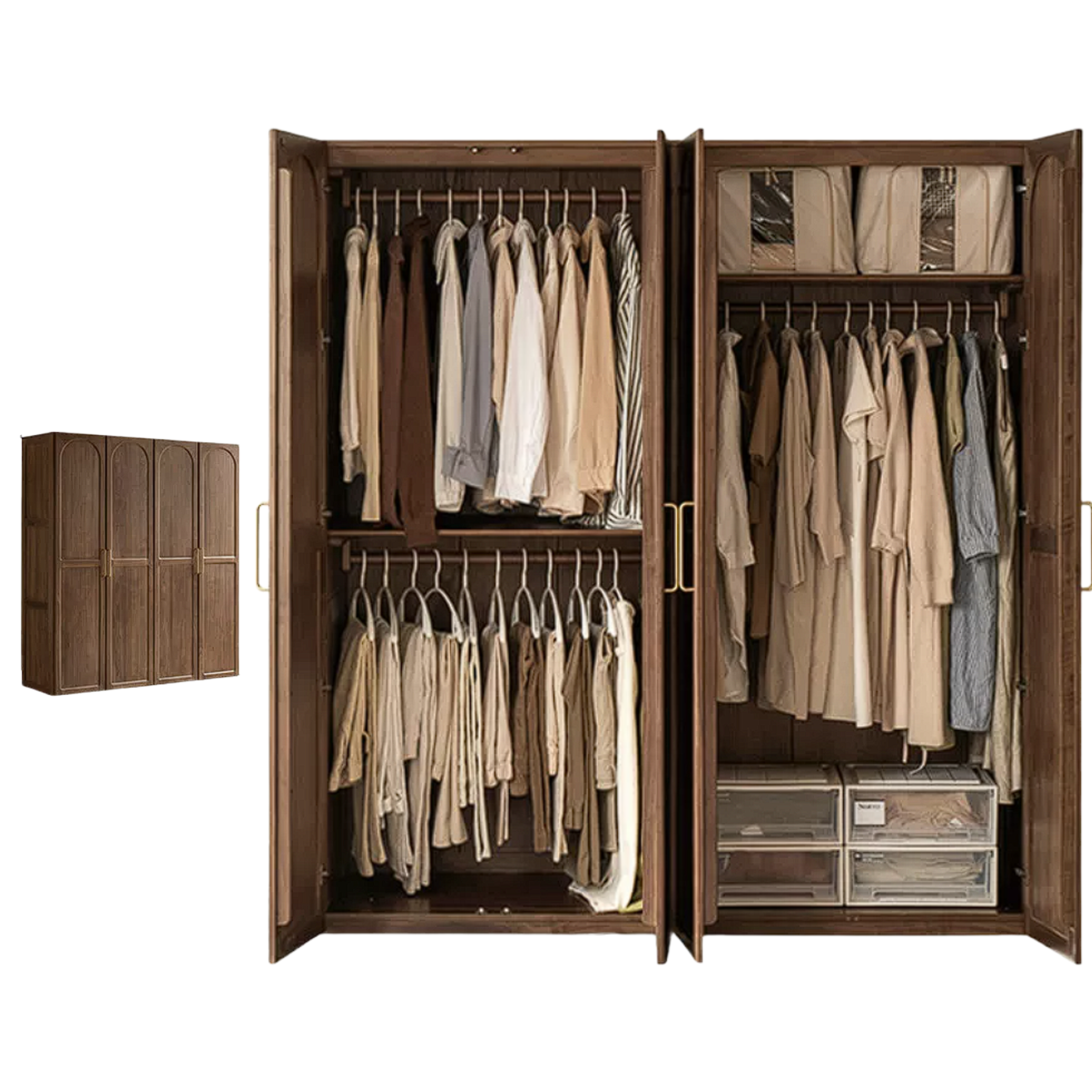 Black Walnut, Sandalwood Solid Wood French Retro Wardrobe