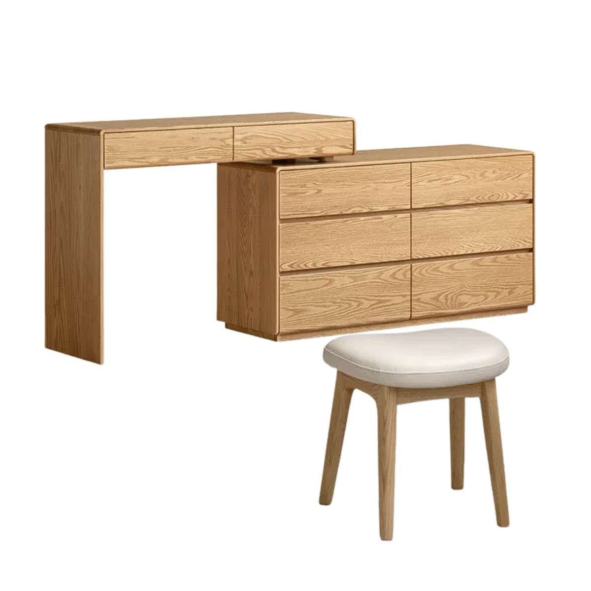 Oak, Ash Solid Wood Retractable Vanity Table Storage Cabinet