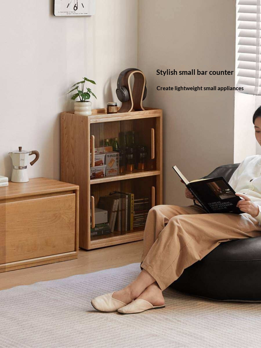 Oak Solid Wood Modern Minimalist Low Bookcase and Storage Cabinet