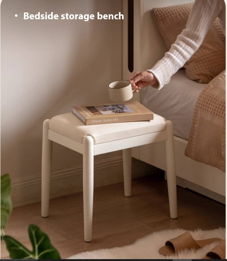 Birch Solid Wood, Solid Rubberwood Modern White Makeup Stool