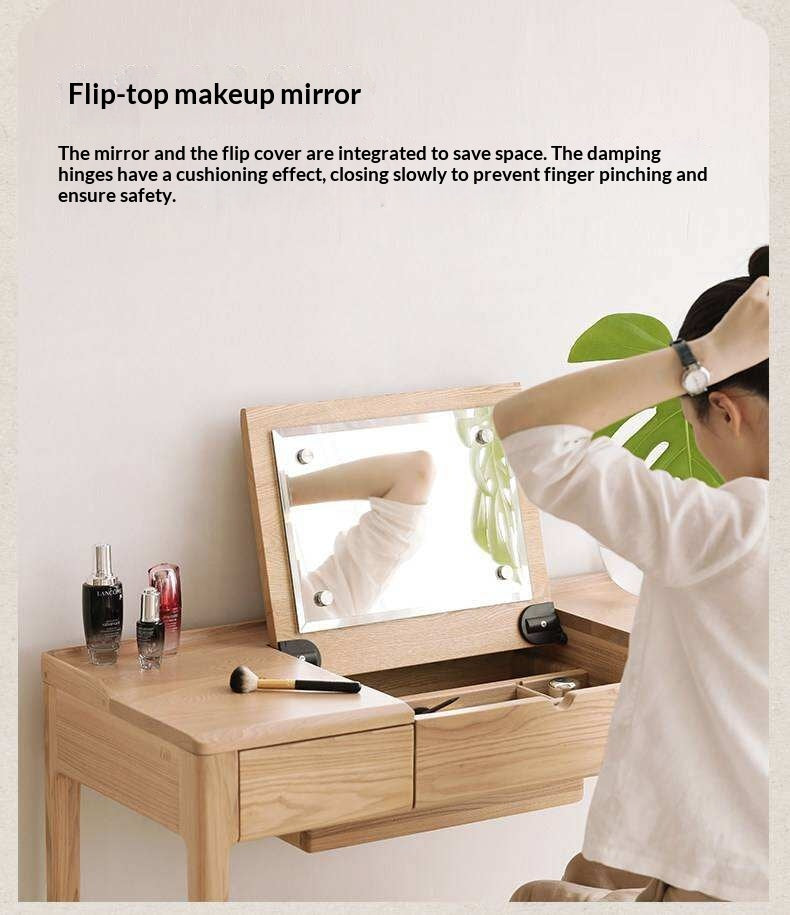 Ash Solid Wood Small Flip Vanity Table.