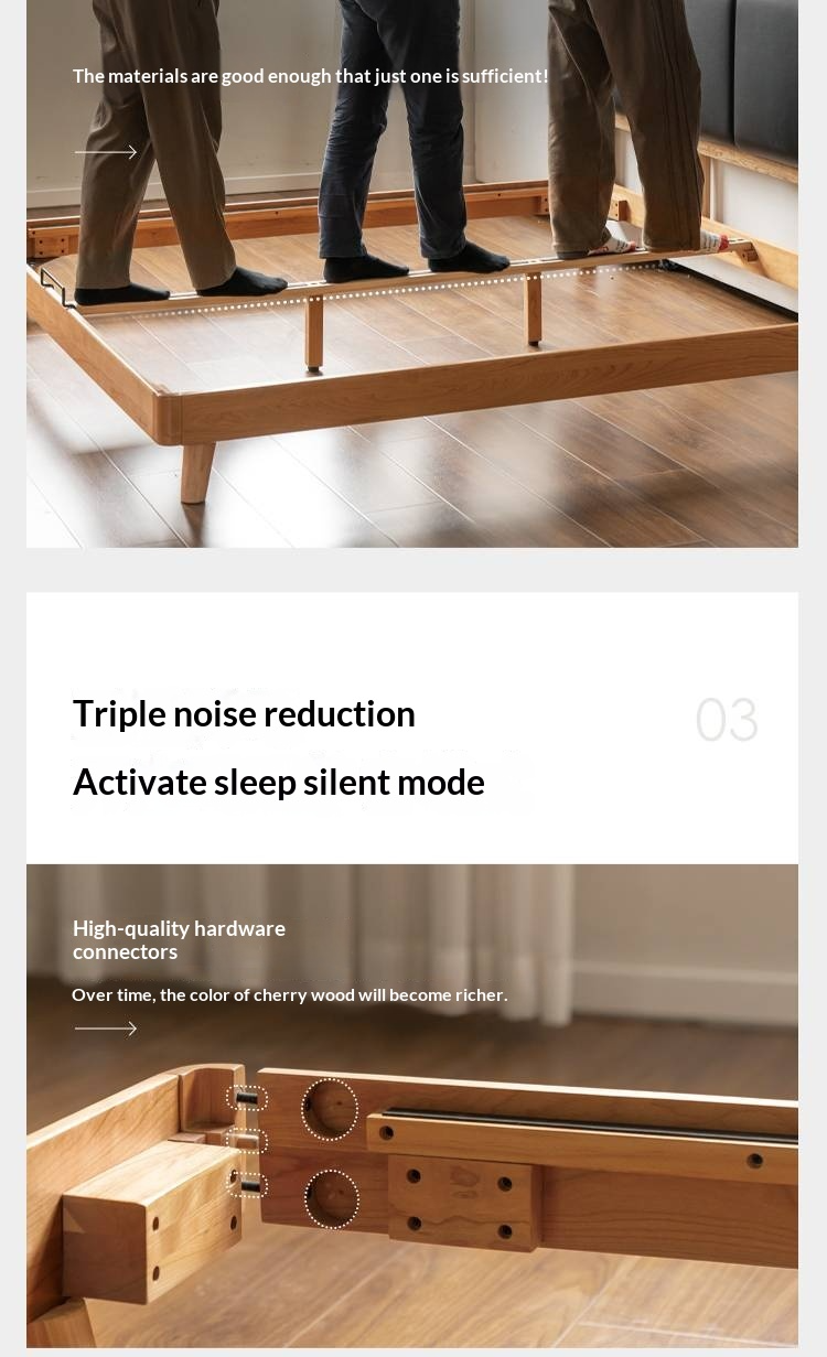 Cherry Solid Wood Bed with Top Layer Cowhide Soft Headboard Retro Style